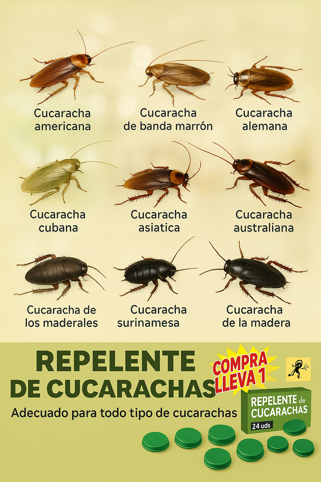 Gel mata de cucarachas (Compre 1 y llévese 1 gratis) 48 piezas